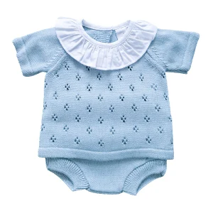 Knitted baby girl set - light blue