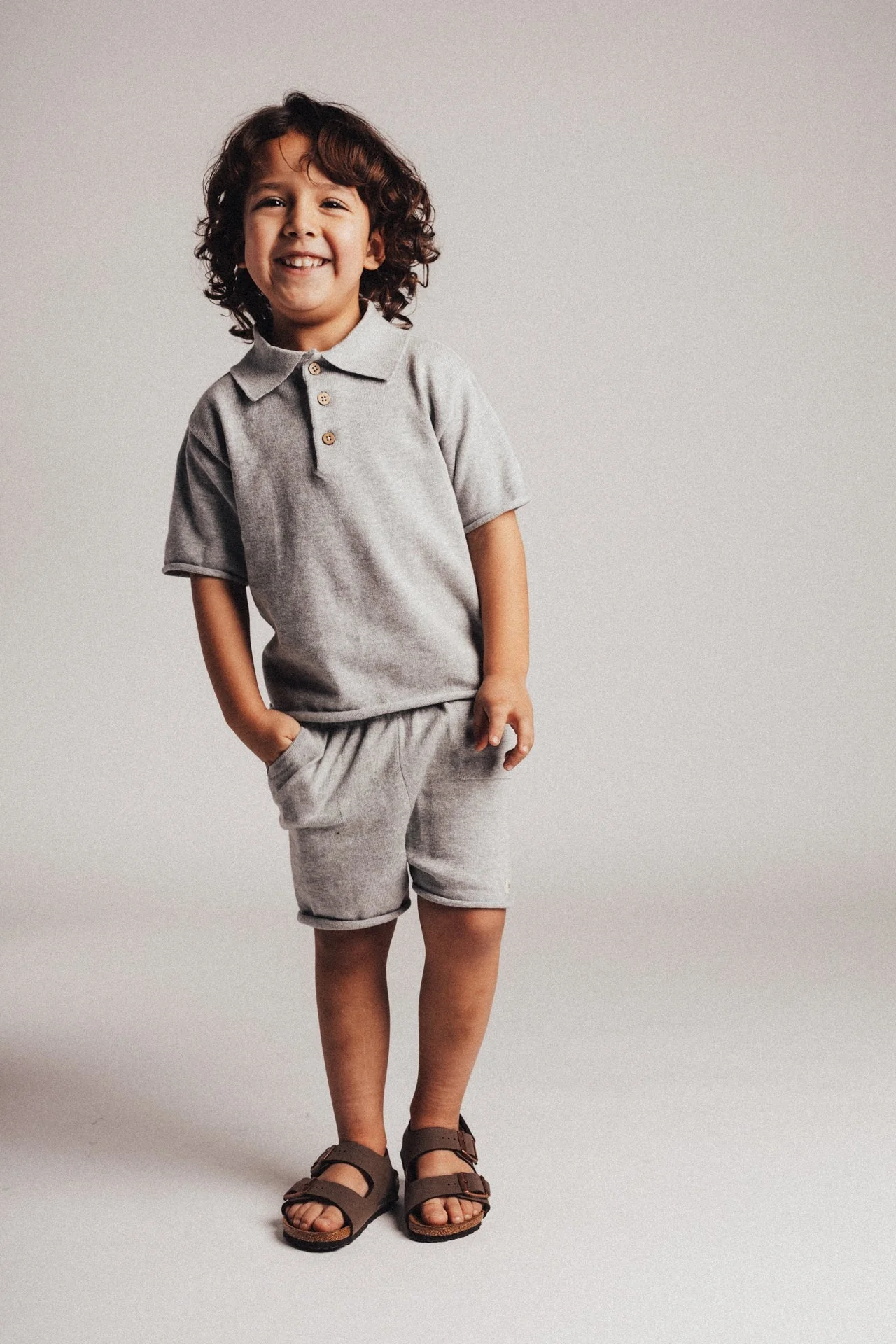 Baje Studio - knitted polo Estoi - blue steel - Afbeelding 3