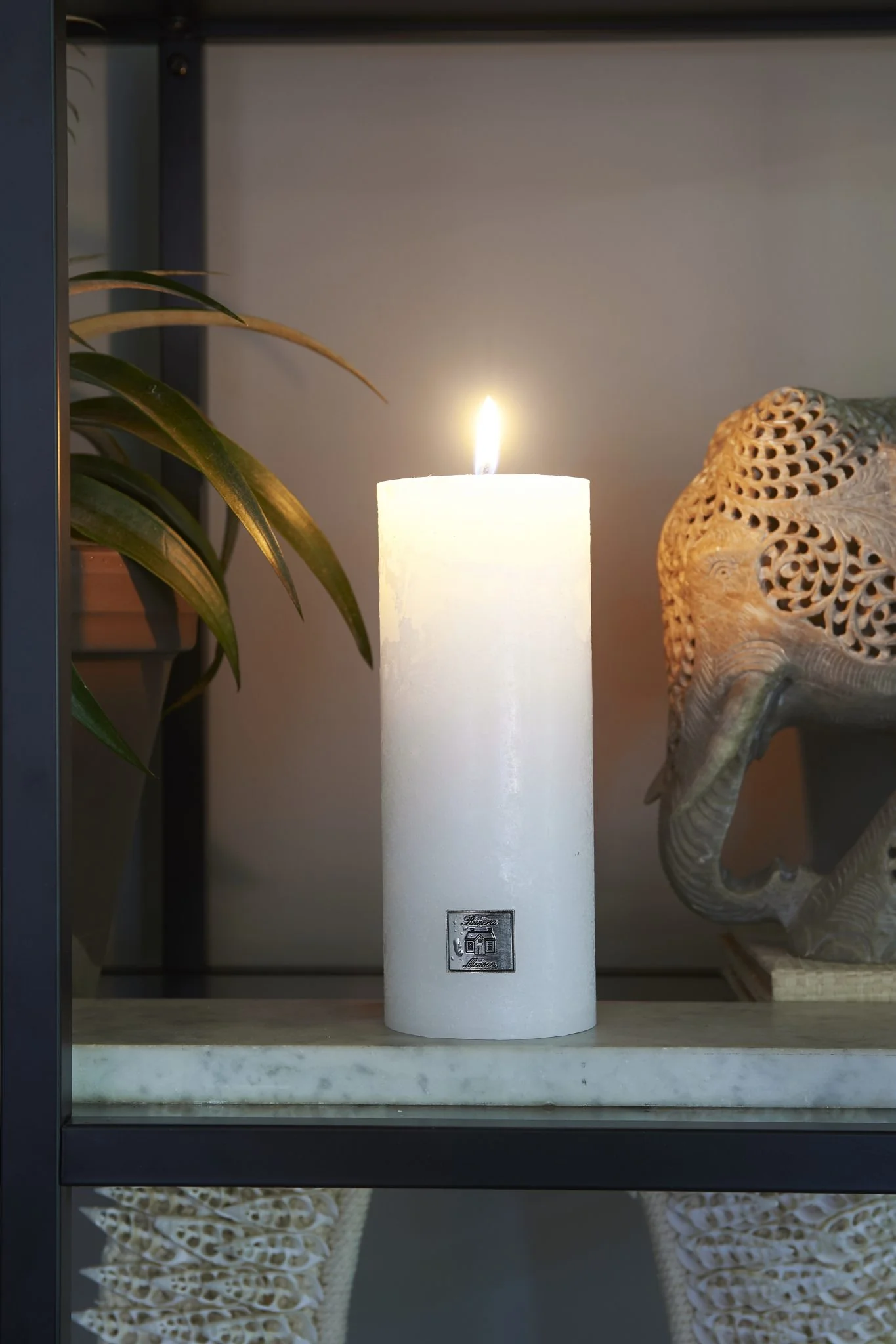 Rustic Candle frosted white 7x18