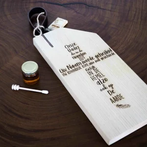 Houten Snijplank met leren lus - Onze Vader