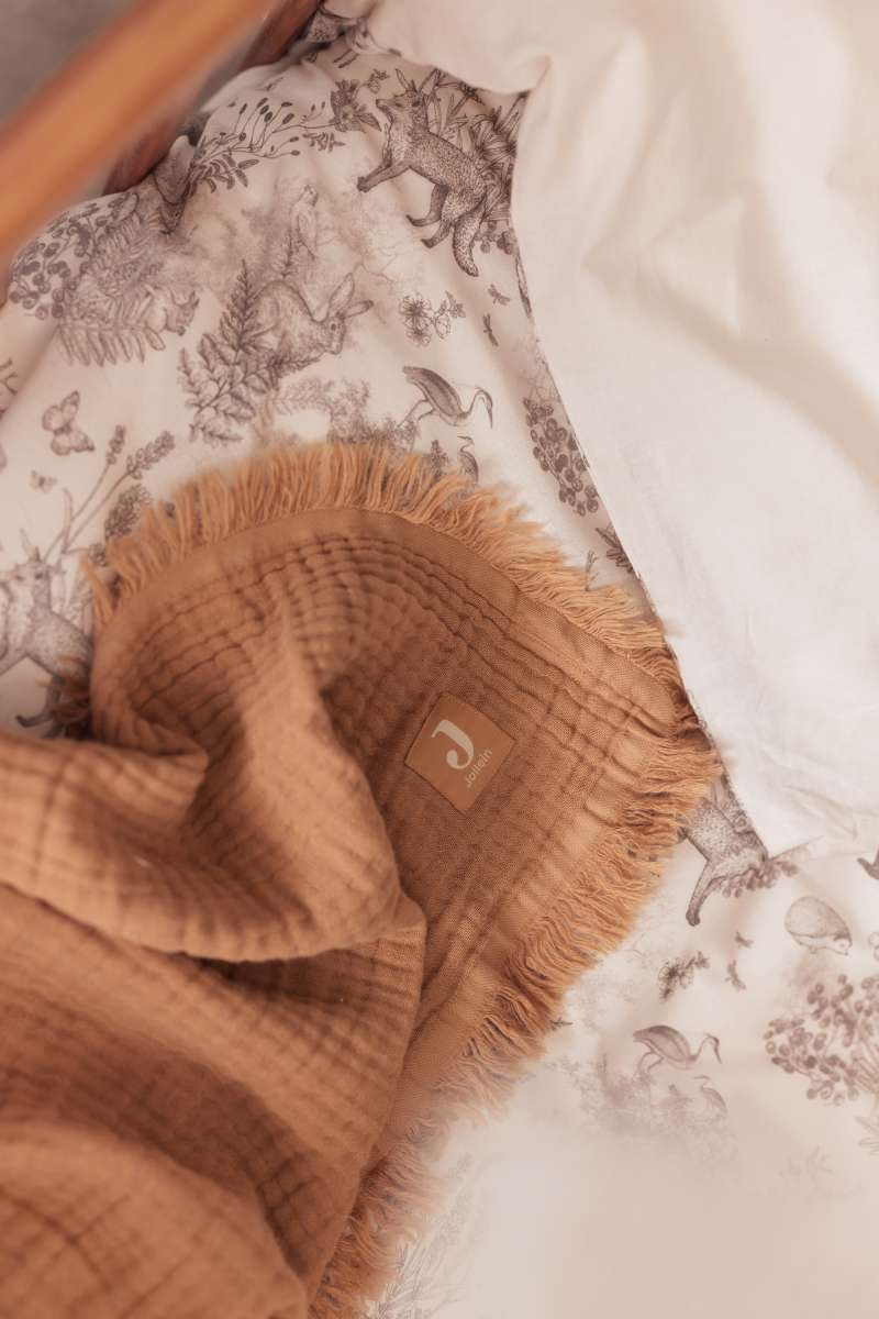 Jollein Wieg Deken Muslin Fringe - 120x120cm - Ivory/ Storm Grey/ Biscuit - Afbeelding 4