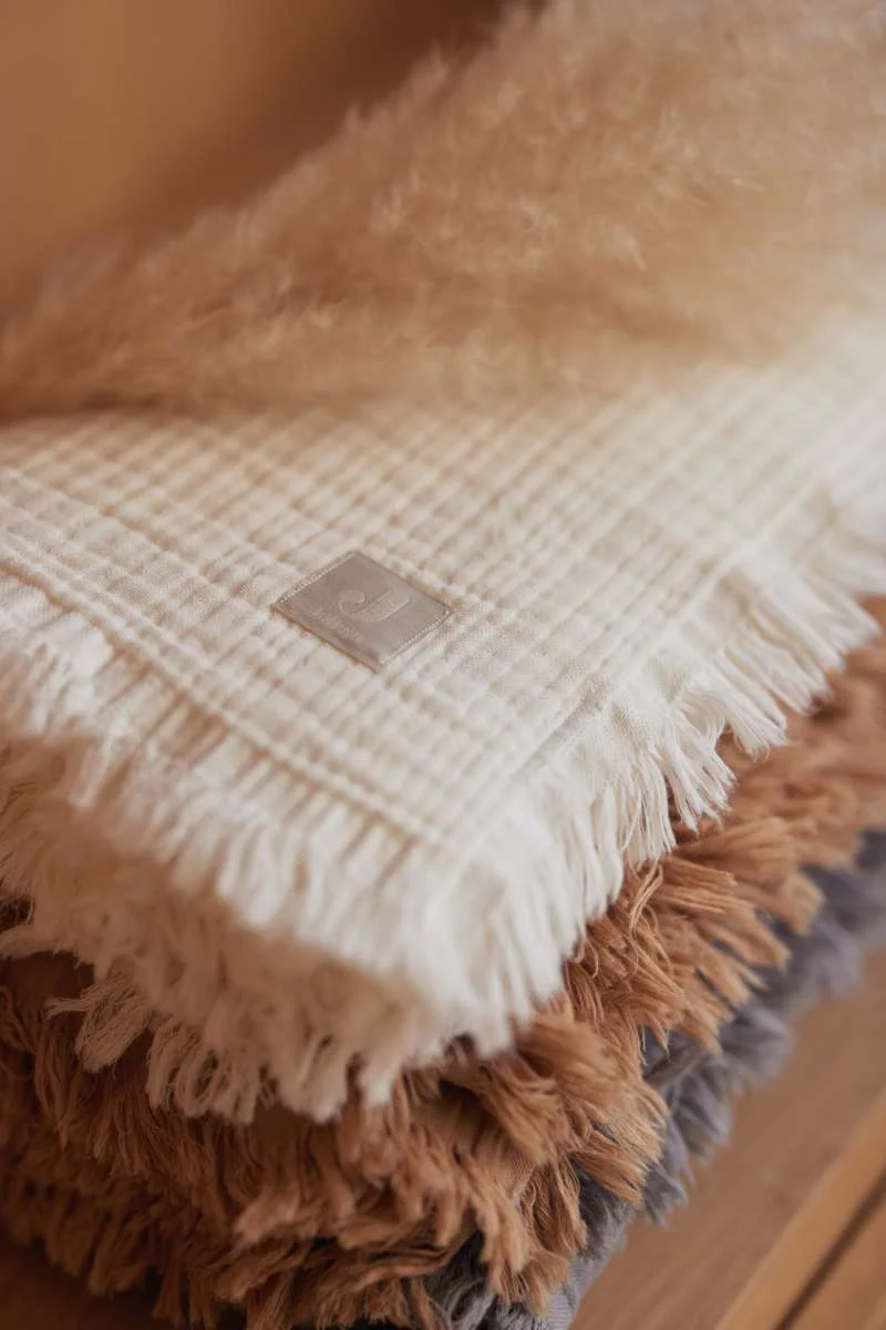 Jollein Wieg Deken Muslin Fringe - 120x120cm - Ivory/ Storm Grey/ Biscuit - Afbeelding 2