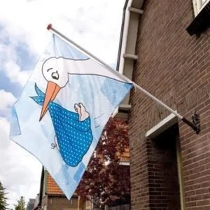 Vlag met ooievaar en baby XXL 90x150 - Blauw
