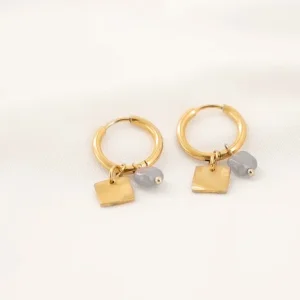 Zusss oorbellen met blokjes - Lever/Goud