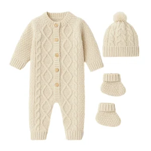 Cable knitted jumpsuit set - beige