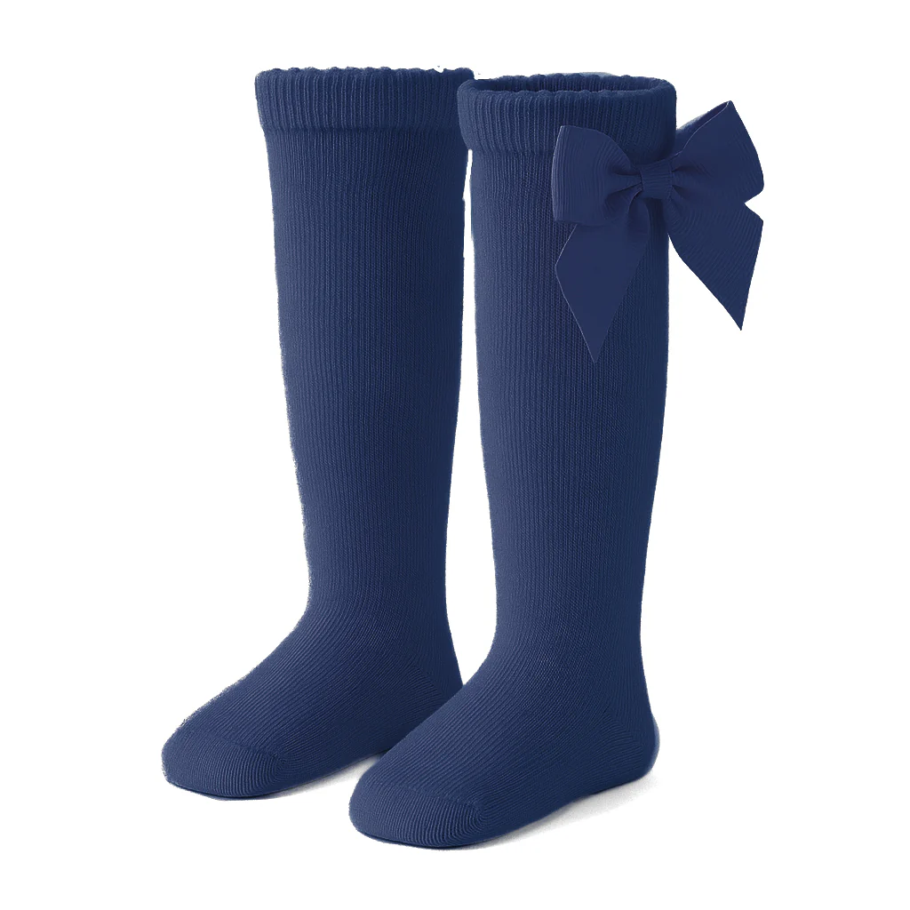 Kniekousen met strik - marineblauw - Afbeelding 2