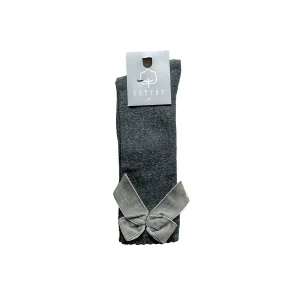 Kniekousen met velvet strik - antraciet