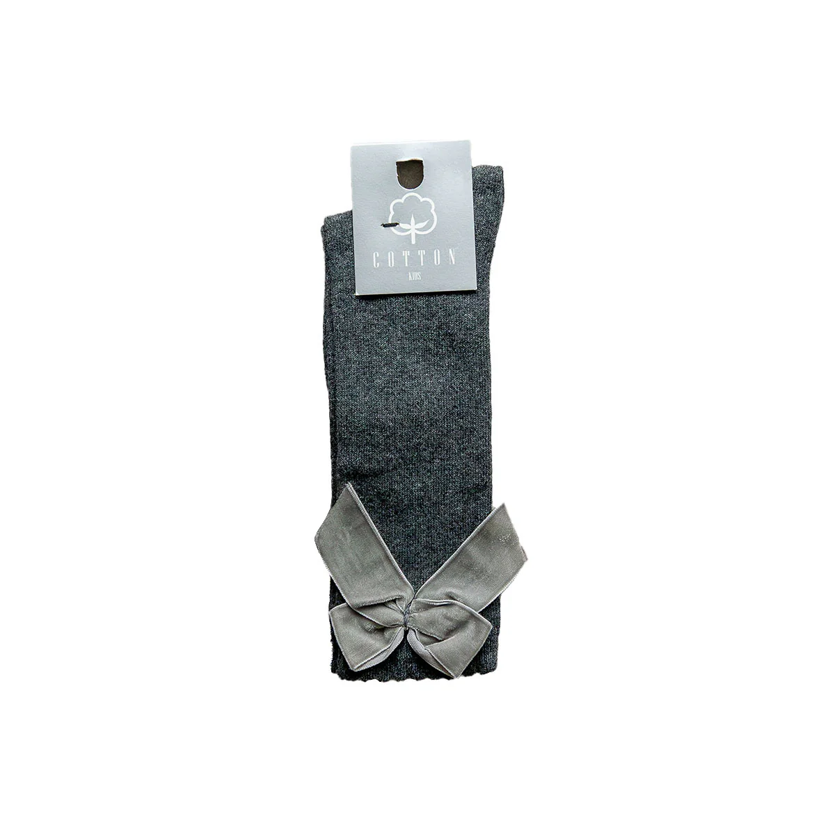 Kniekousen met velvet strik - antraciet - Afbeelding 2