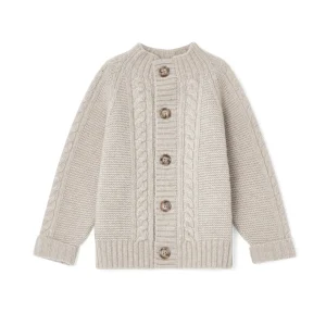 Wool knitted cable cardigan - oat