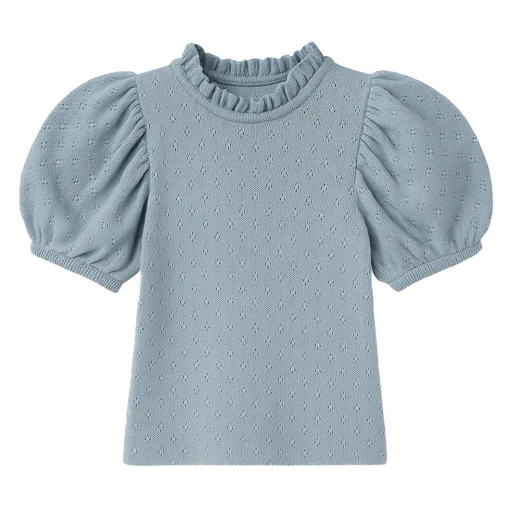 Monbebe - Bullet Eyelet tee - dusty blue - Afbeelding 2