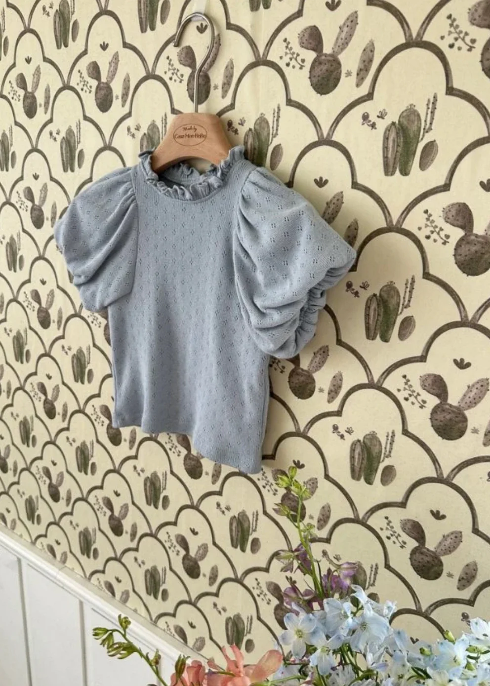 Monbebe - Bullet Eyelet tee - dusty blue - Afbeelding 6