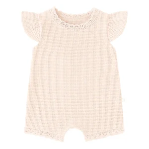 Monbebe - frill waffle summer suit with bonnet - cream