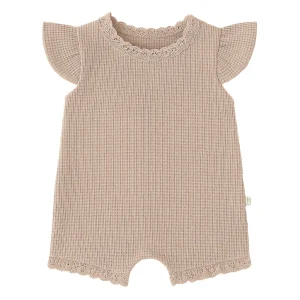 Monbebe - frill waffle summer suit with bonnet - indi pink