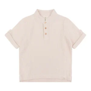 Navy Natural - mousseline polo blouse - almond