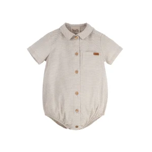 Popelin - romper with shirt collar - sand stripe