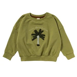 Salted Stories - oversized sweater Beach Palms - iguana green