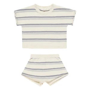 Quincy Mae - relaxed summer knit set - blue stripe