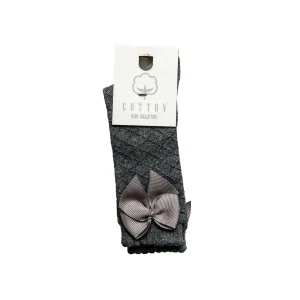 Kniekousen met strik - antraciet geruit