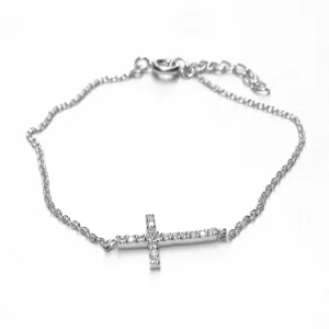 Armband met liggend Kruisje met Zirkonia steentjes