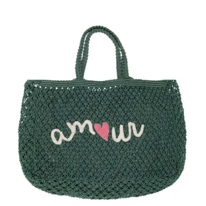 Zusss - Strandtas met borduur amour - Donkergroen